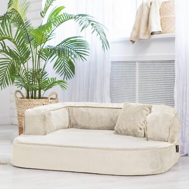 Ортопедичне собаче ліжко Tierlando Sharleen VISCO Plus з м'якої тканини Тедді, 80x60 см, колір: кремовий