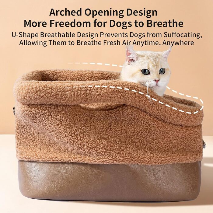 Транспортна сумка для котів та собак | Водонепроникна, м'яка переноска | З безпечним кріпленням на ремені | Для маленьких та середніх порід | Колір: коричневий