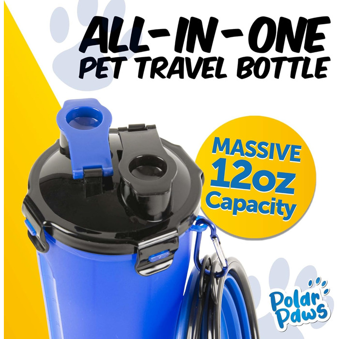 Водяна пляшка для собак PawPride 2-в-1 з двома мисками, вилкауф-система, для прогулянок, подорожей, кемпінгу та хатнього використання