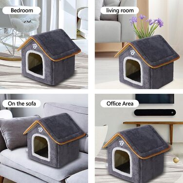 Кімната для домашніх тварин Galatée: тепле ліжко-печера для котів, миле складне котяче будиночок, зручне ігралу для собак, цуценят, кошенят та кроликів (M, сірий)