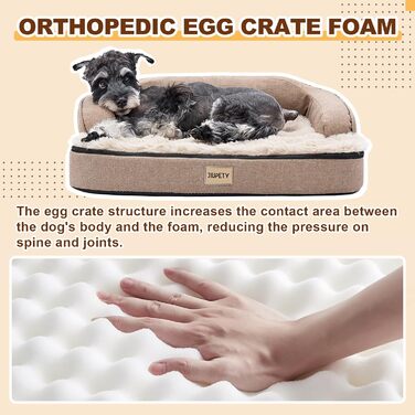 Ортопедичне ліжко для собак середніх порід Jiupety, коричневе, 66 x 51 x 17 см. Водонепроникне, знімний кошик, зручне собаче ліжко