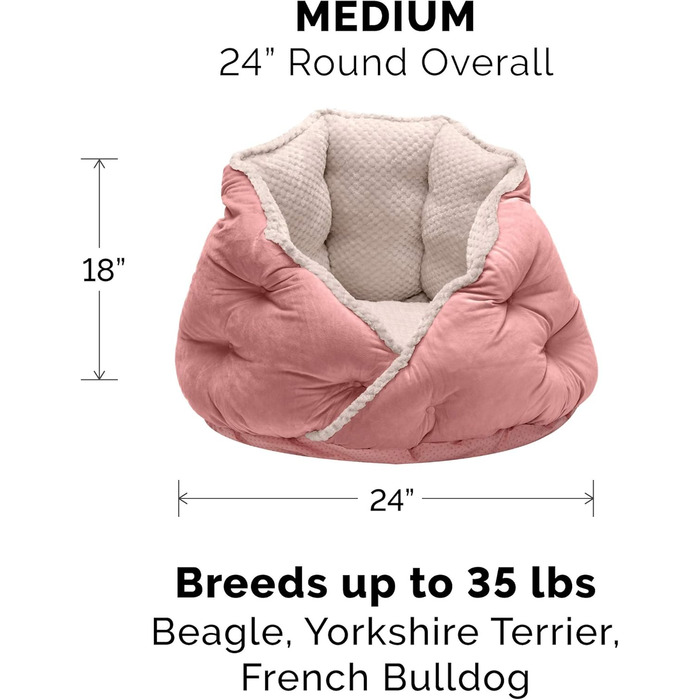 Ортопедичне ліжко для собак Furhaven, великих порід, кругле, знімний, пральний чохол, до 36,3 кг – Sherpa & Wildleder Snuggery – 111,8 см, ортопедична піна (Soft Pink, L 61 x B 61 x H 46 см, Calming Hug Nest)