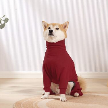 Теплий зимовий костюм для собак, флісовий пуловер з ніжками, м'яка тепла сорочка для собак маленьких та середніх порід, теплий халат для собак, флісова піжама (L, Червоний)