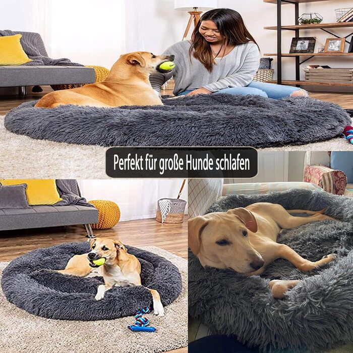 Ортопедичне круглі ліжко для собак XL: м'яке, кушетка з Memory Foam для великих собак (Лабрадор, Граунд). Можливість прання. Сірий колір.