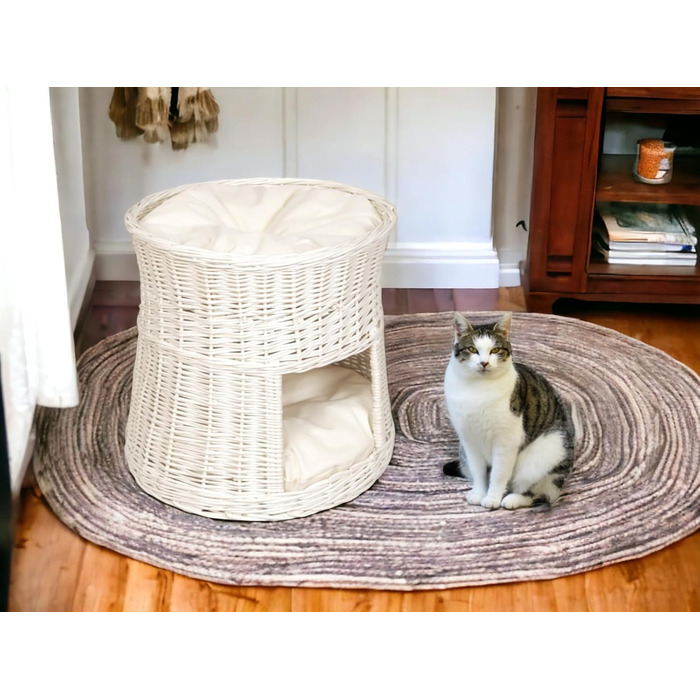 Кігтеточка-будиночок для котів, 50 см, з подушкою, з плетеної лози, двоярусна, для дому