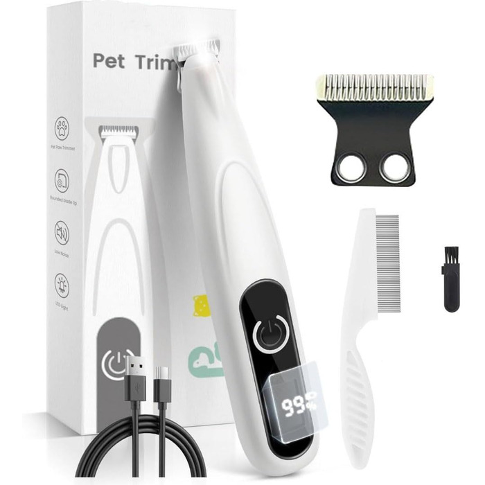 Триммер для догляду за лапами собак та котів з LED-підсвічуванням, USB-C, тихий, водонепроникний
