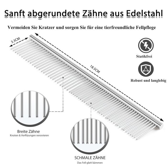 Набір щіток та гребінців Slicker для великих собак з довгою шерстю – щітка для розплутування з пінами 22 мм для Голден Ретріверів, Пуделів, Дудлів та котів – професійний догляд за шерстю з дерев'яною ручкою та шкіряним еталожем (Чорний)