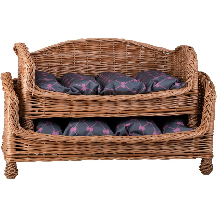 Плетений кошик-лежак для собак і котів з подушкою, 74x52x39 см, сірий