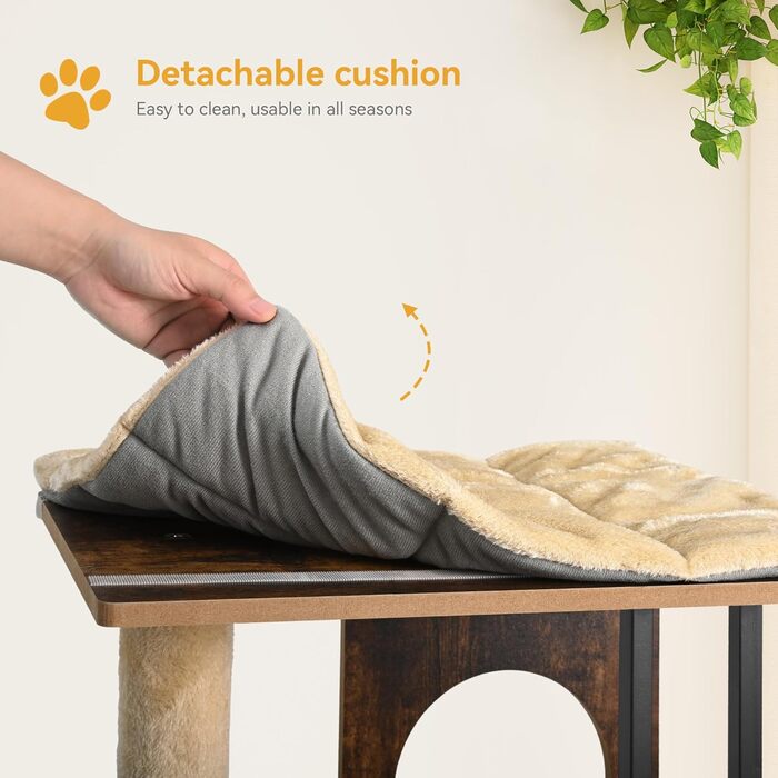 Дерев'яний кігтеточка YITAHOME 90 см з 3 рівнями для великих котів, кігтеточний комплекс з подушками, іграшками (пір'їнка, помпон), у кольорі 