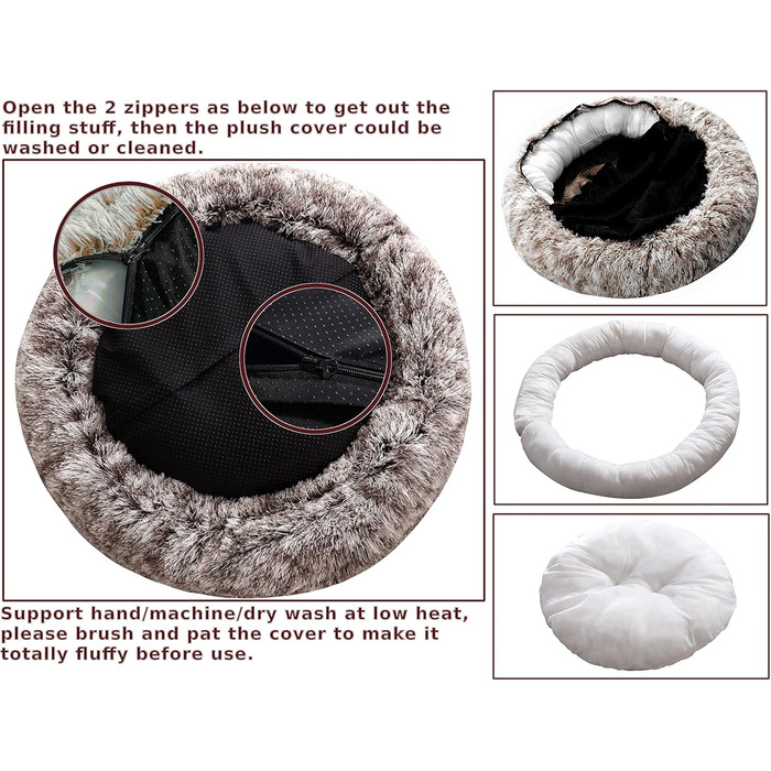 Крісло-лежанка для собак XXL, кругле, знімний, пральний чохол, анти-тривожне, штучне хутро, м'яке, комфортне, пухнасте ліжко для тварин (100 см), велике - 100 см (дуже велике - 115 см, коричневе)
