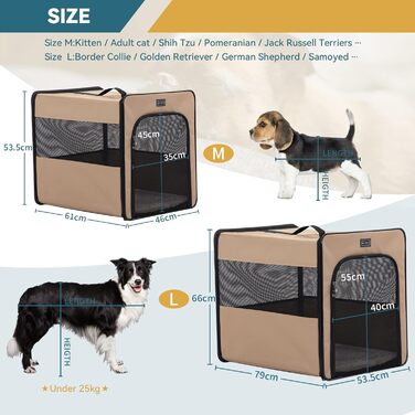 Складана переноска для собак Petsfit, розмір M, для дому та авто, міцна та легка, з плюшевим матрацом 3 см, 61x46x53,5 см