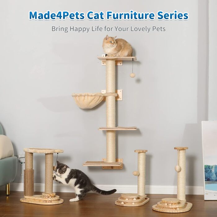 Когтеточка для котів Made4Pets Wolke, 44,5 см, натуральний сизаль, м’яка лежанка, інтерактивна іграшка, для домашніх котів