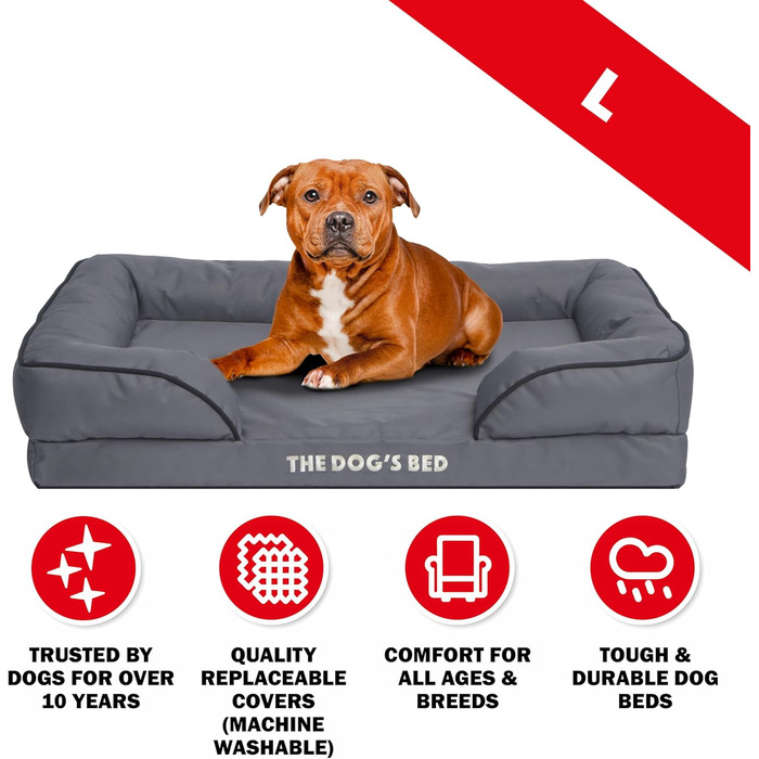 Ортопедичне лежанка для собак з ефектом пам'яті, велика, сіро-срібна, водовідштовхувальна, знімні чохли