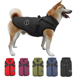 Зимовий теплий пуховик для собак - флісова куртка з інтегрованим шлейкою, водо- та вітронепроникний, світловідбиваючий, зручний та регульований, на блискавці, для малих та середніх порід