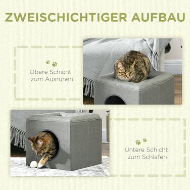 Будиночок для котів PawHut, двоярусний, з подушкою, котяча хатинка для котів до 5 кг, 36,5×36,5×33 см, зелений