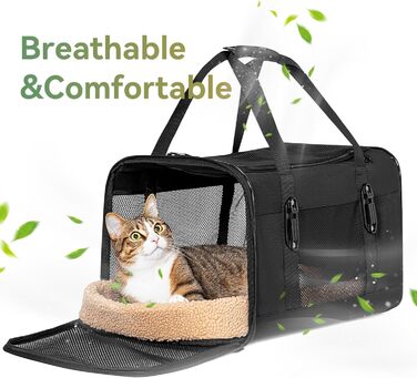 Транспортний бокс для кота/собаки Petsfit, чорний, L+, 48.5x31x31 см, з м'яким килимком