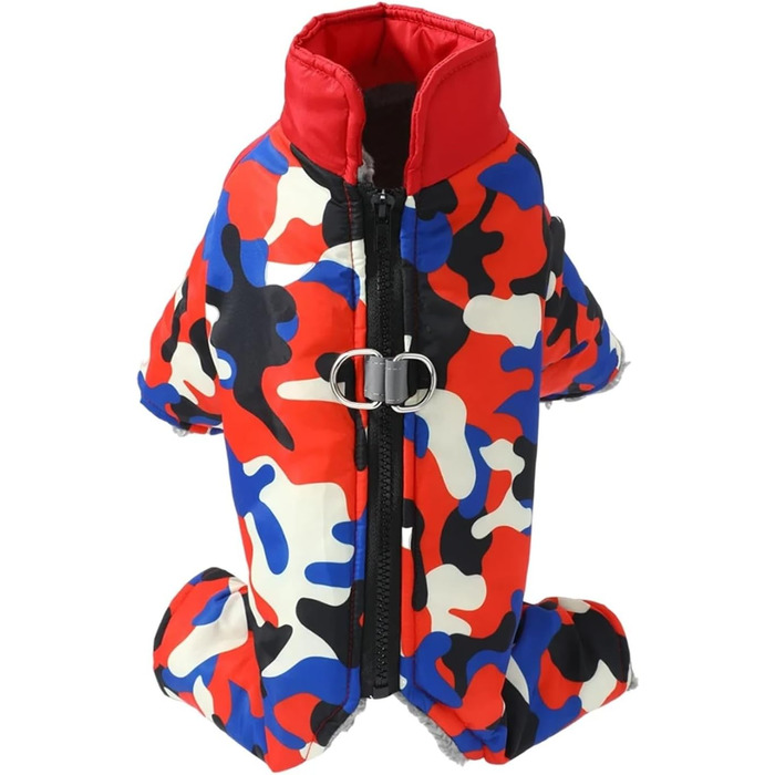 Водонепроникний зимовий одяг для собак, теплий одяг для цуценят з кільцем D, камуфляжний одяг з відбиваючими елементами для маленьких та середніх собак (наприклад, чихуахуа) (Червоний, M)