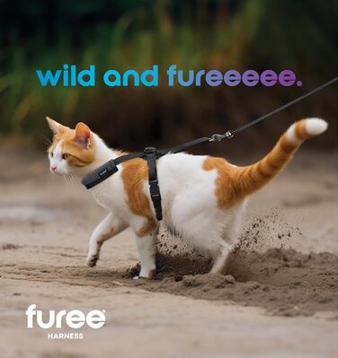 Шлейка для собак та котів Furee з застібкою-кнопкою, чорна/сіра, розмір M, анти-зрив, регульована, для малих порід, кроликів, хом'яків