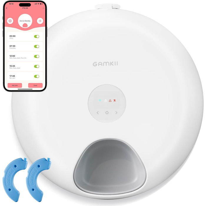 Автоматична WiFi годівниця для котів GAMKII для вологого корму, 6 порцій, з 2 охолоджуючими пакетами, програмованим таймером і акумулятором