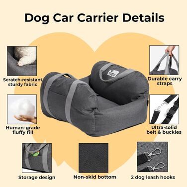 Підвищення для собак у машину FUNNYFUZZY: зручне та безпечне місце для маленьких собак, з кишенями та поводом, знімний наповнювач, 2 місця, нейлон