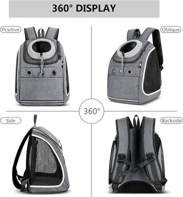 PETCUTE Рюкзак для собак і котів, переноска для тварин, рюкзак для подорожей, піших прогулянок та кемпінгу (темно-сірий)