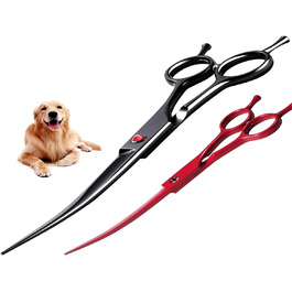Професійна вигнута ножиця для собак 7,5' - ножиці для грумінгу собак, вигнуті ножиці для шерсті, ергономічна ручка (червоний)