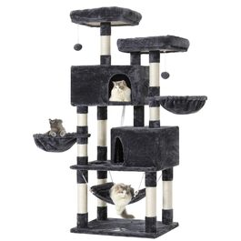 Котячий будиночок MSmask з великою печерою та стовпцями з сизалю, когтеточка для великих котів, сірий