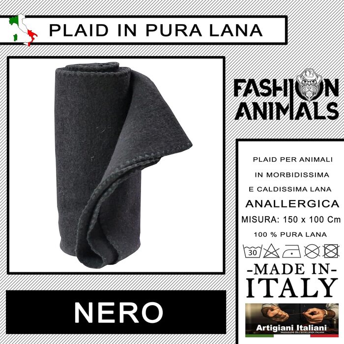 М'яка ковдра для домашніх тварин Luxus: вовна, кашемір, штучне хутро, 150x100 см, для собак та котів, чорна