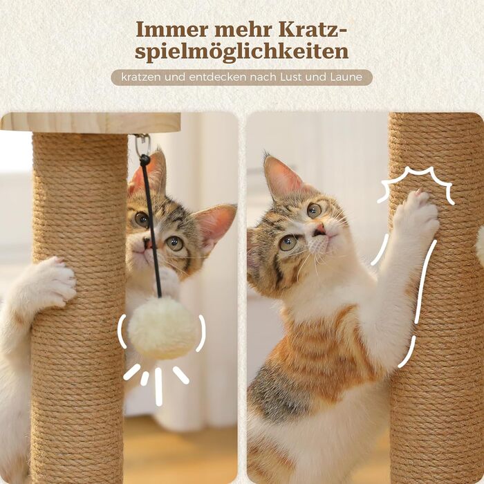 Інтерактивна іграшка для котів PETEPELA з подряпальним стовпчиком у формі ракети, коліщата з кульками, пір'їна, з масиву дерева, багатофункціональна