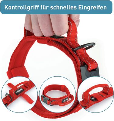Нашийник для собак PetTec з неопрену та нейлону з ручкою, м'який, регульований, водонепроникний, комплект з повідком, червоний, розмір L (51-61 см)