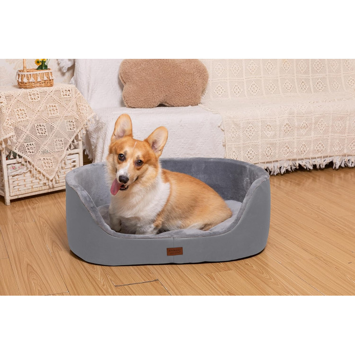 Кругле ліжко для собак середнього розміру Raikou, м'яке та зручне, з антиковзким покриттям, сірого кольору (75 x 54 x 27 см)