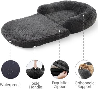 Крісло-ліжко для собак великих порід, 188 x 111,8 x 25,4 см, розкладне, плюшеве, ортопедичне, сірого кольору, для людей та тварин