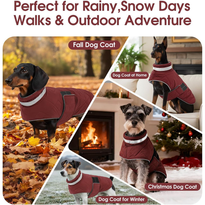 Зимова куртка для собак середнього розміру ASENKU, флісова, водовідштовхувальна, з отвором для шлейки, світловідбиваюча, в клітинку, зелена (M, червона)