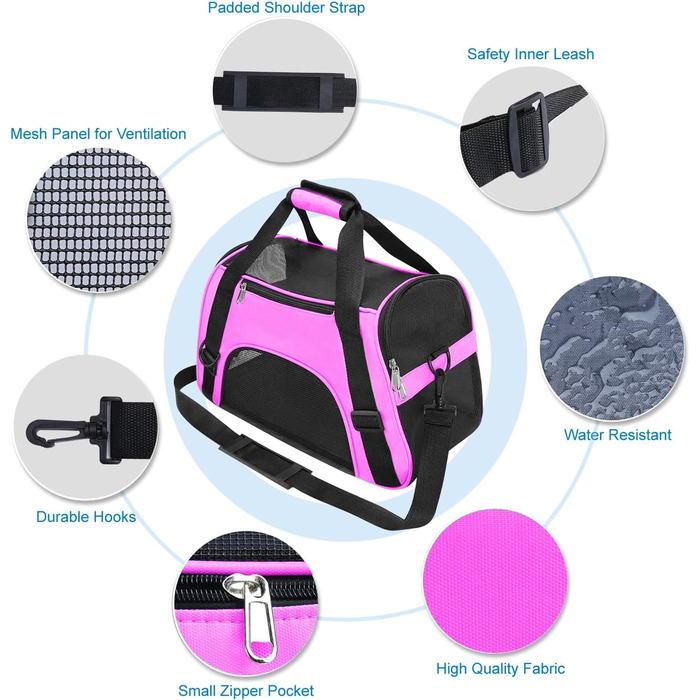 Транспортувальна сумка для тварин (кіт, собака, кролик, хом'як) - 47x27x28 см, до 5 кг, фіолетовий колір