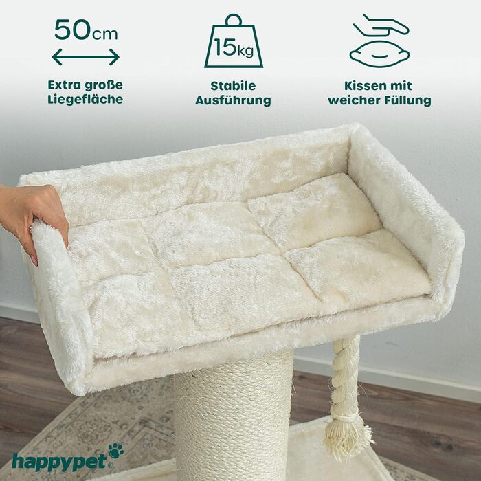 Котячий дряпак HAPPYPET Mick 103 см, преміум, для великих котів, 600г плюш, товстий стовп 18 см, велика лежанка, для мейн-кунів, колір капучино