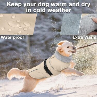 Теплий зимовий пуховик для собак Lelepet, водонепроникний, з флісовою підкладкою, світловідбиваючими елементами, отвором для шлейки, великий розмір XL, бежевий