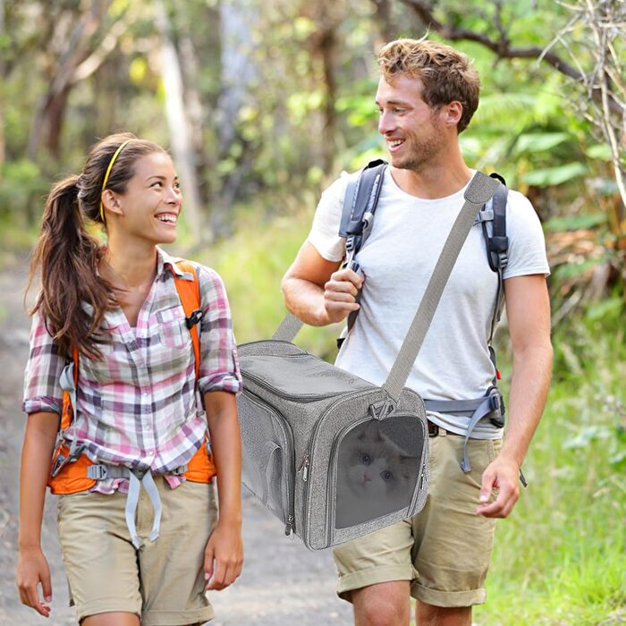 Транспортна сумка для кота/собаки PETCUTE, сіра, велика, з підкладкою та регульованим ременем