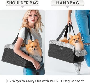 Автокрісло для собак PETSFIT на середню консоль, переносне, чорне, з безпечними гачками та покращеними ременями безпеки для малих собак до 5 кг, люкс