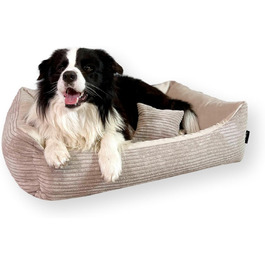Зручне ліжко для собак 4L Textil Otto з знімним та пральним покриттям, кошик для собак, подушка для середніх собак, пухнасте, диван для собак (100 x 80 см, смужки 04) Розміри: 100 x 80 x 20 см, Бежевий