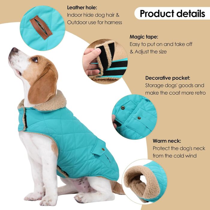 Зимова куртка для великих собак, вітронепроникна, для холодної погоди, одяг для домашніх тварин, снігозахисна куртка, для Golden Retriever, Labrador Retriever, Husky, розмір XL (Large, блакитна)