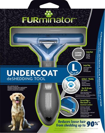 Фурмінатор для великих довгошерстих собак Furminator L, щітка для видалення підшерстка, чорний/синій/сріблястий, покращений дизайн