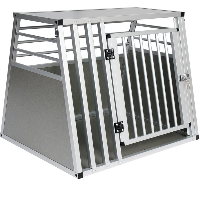 Транспортна переноска для собак EUGAD, алюміній, 80x65x65 см, сіра. Підходить для великих та середніх собак, котів. Для автомобіля, дому, подорожей. Легко мити, стабільна конструкція.