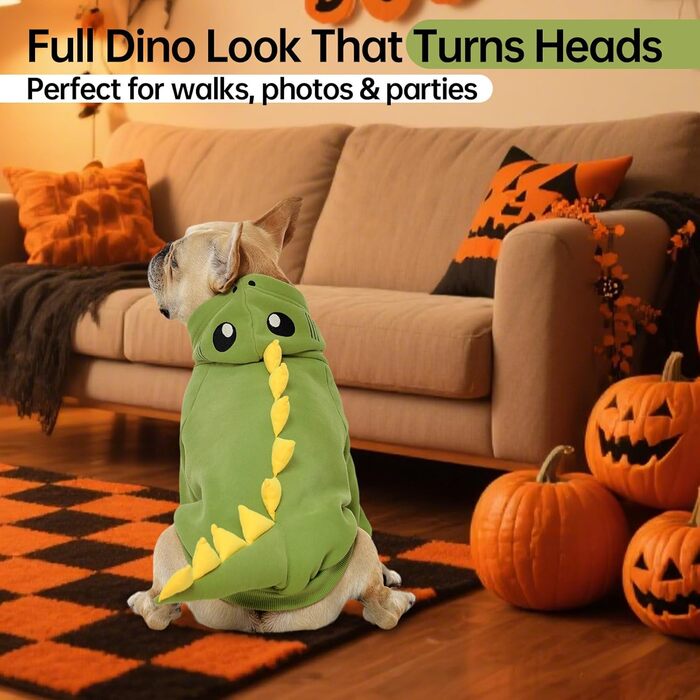 Костюм для собак QBLEEV: динозавр, теплий халат з капюшоном, для косплею, Хелловін, вечірки, зелений