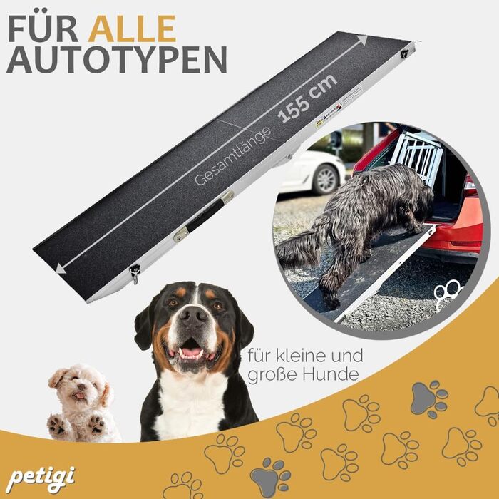 Рампа для собак у автомобіль, алюміній, Petigi, до 70/90/150 кг, неслизька, для SUV