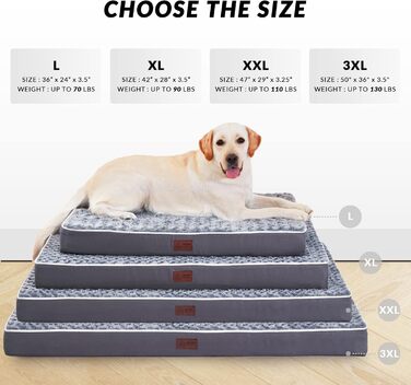 Велике ортопедичне ліжко для собак з піною з пам'яті, миється, коробка для собак, килимок з знімним чохлом та водонепроникним наповнювачем, плюшеве фланелеве покриття з неслизьким дном для великих собак, блакитний, білий, L (36'x24'x3.5')