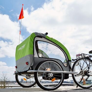 Дитячий велопричіп Fischer Komfort з підвіскою, сертифікований TüV/GS, зелений/антрацитовий, для 2 дітей