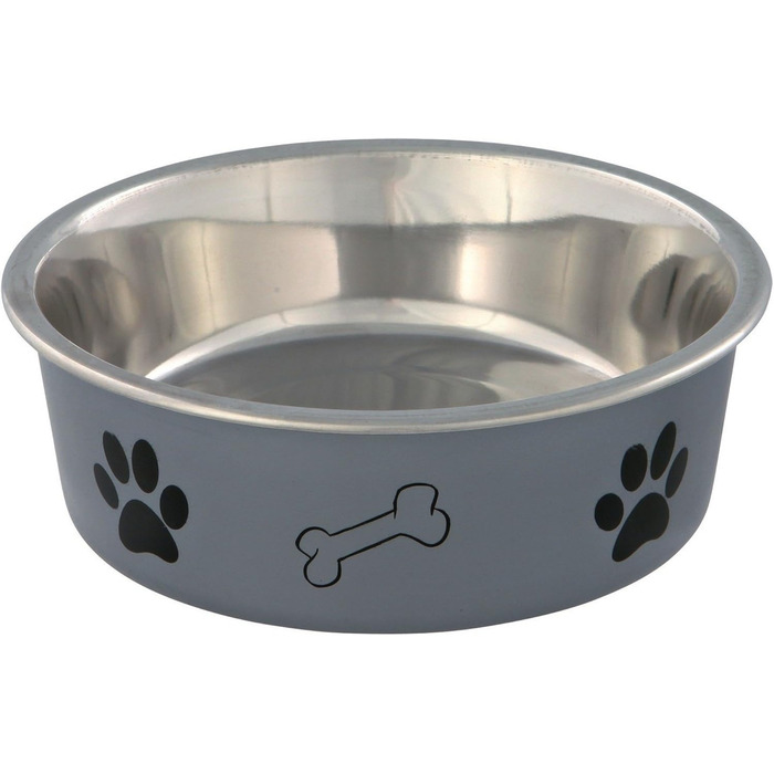 Миска для тварин TRIXIE з нержавіючої сталі з пластиковим покриттям, об'єм 2,2 л, діаметр 23 см, висота 8 см, різнокольорова, 1 шт.