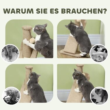 Котячий будиночок PawHut з когтеточкою, 54 см, кремово-білий, з іграшкою, 33 x 33 x 54 см