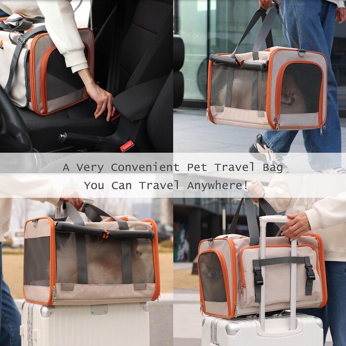 Транспортна сумка для собак та котів, велика, дихаюча, з сонцезахистом, для подорожей, KhakiOL