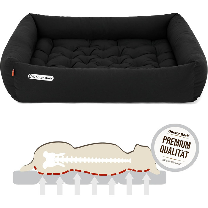 Ортопедичне ліжко для собак Doctor Bark - миється до 95°C, гігієнічне, без запаху, з м'якою підстилкою, для середніх собак (XL, 100x90 см, чорне)